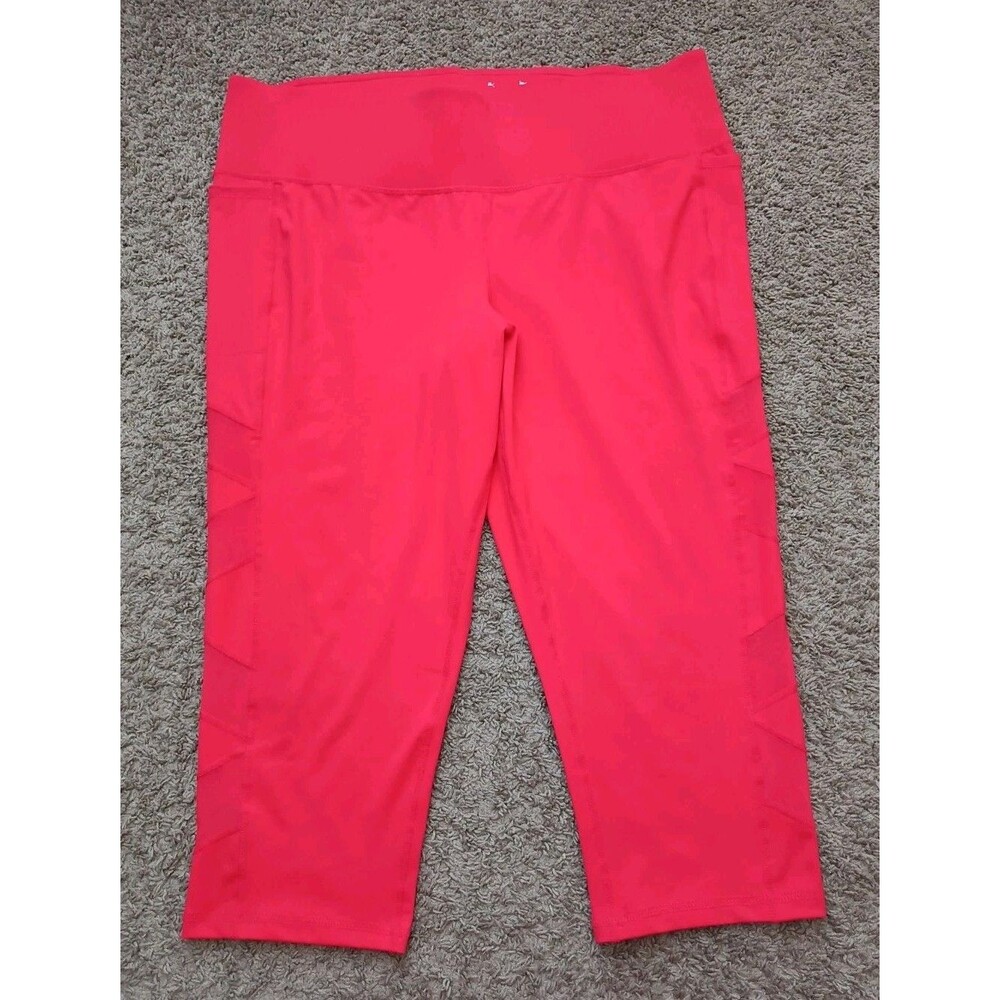 LIVI Active Leggings Womens Size 22/24 Red Capri Mesh Side Panel Wide Waistband